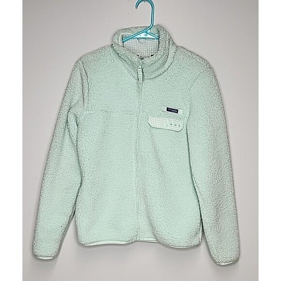 Columbia PFG Women's Mint Green Sherpa Gingham Full Zip Puffy Jacket Size S EUC - Picture 4 of 9